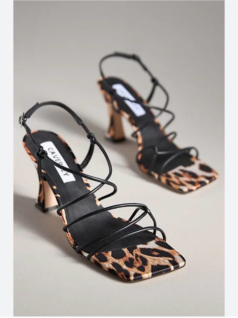 Calferry Black Strappy Heels with Leopard Print